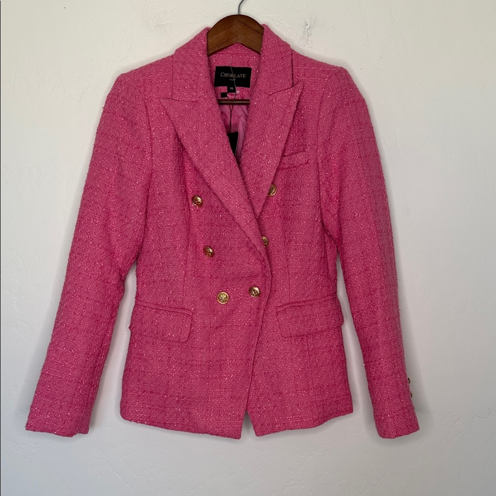 Choklate Paris Women's Pink Tweed Sparkle Blazer Size 36 NWT